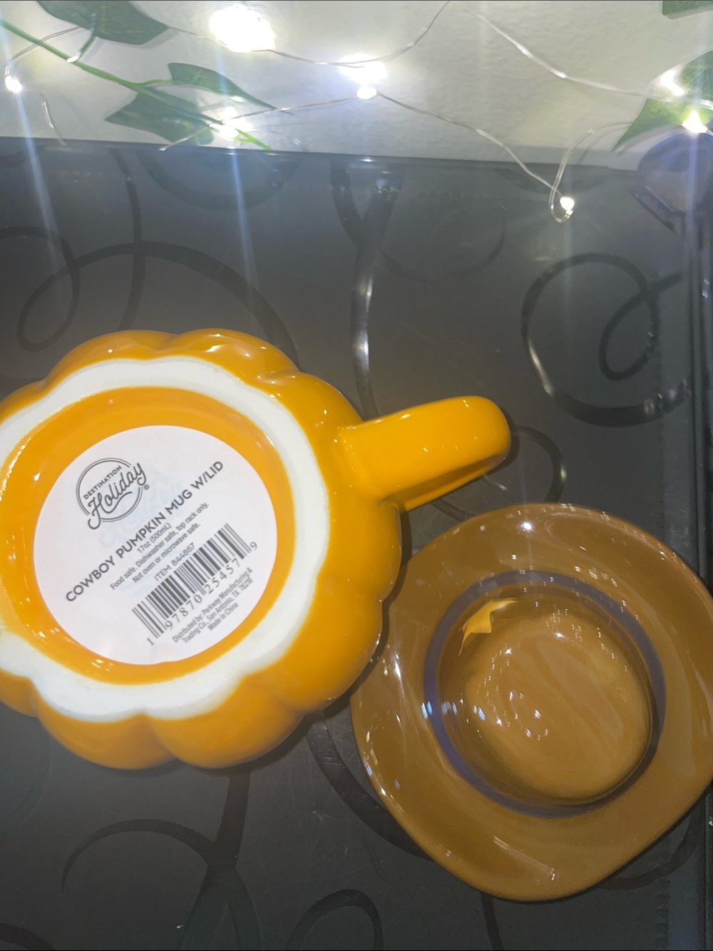 Halloween Pumpkin Ceramic Mug with Brown Hat Lid - Orange - Picture 4 of 4
